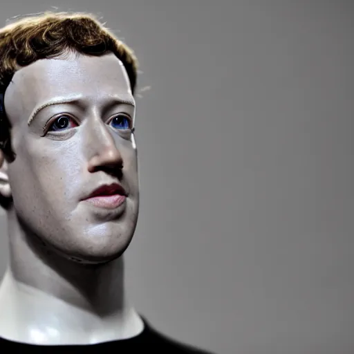 Image similar to mark zuckerberg as an android, robotic face, screws and wires