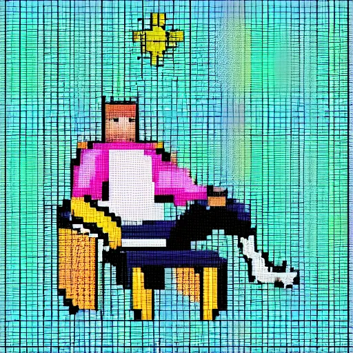 Image similar to an astronaut lounging in a tropical resort in space as pixel art