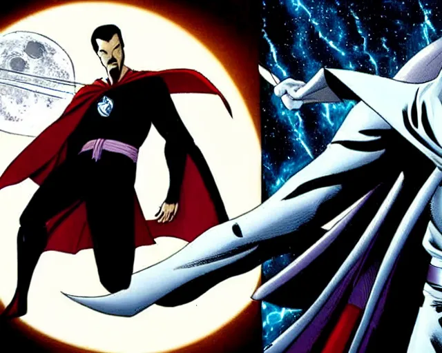 Image similar to still of moon knight vs dr. strange, in the tv marvel series moon knight