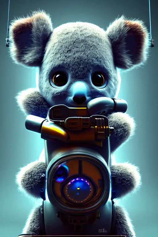 Image similar to high quality 3 d render very cute cyborg koala! cyberpunk highly detailed, unreal engine cinematic smooth, in the style of blade runner & detective pikachu, hannah yata charlie immer, moody light, low angle, uhd 8 k, sharp focus