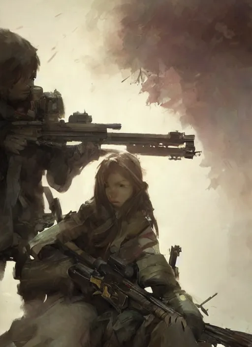 Image similar to of a sniper girl in war, portrait, by ruan jia and ross tran, detailed, epic, video game art.