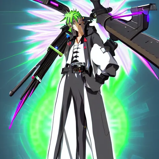 Image similar to guilty gear strive zato - 1, neon, futuristic,