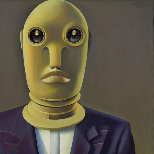 Image similar to intricate and refined, super - intelligent robot with kind eyes portrait, grant wood, pj crook, edward hopper, oil on canvas