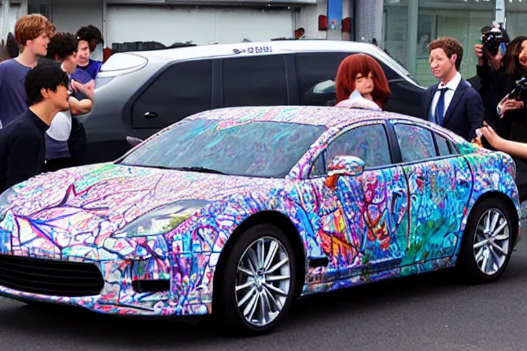 Image similar to mark Zuckerberg on anime car wrap, side shot