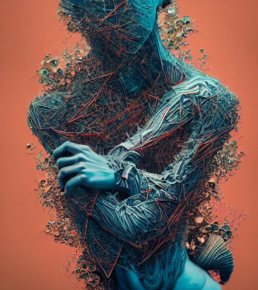 Image similar to continually torn apart by dariusz zawadzki, kenneth blom, james jean, pablo amaringo, naudline pierre, intricate, contemporary art, glitch, hyper detailed, rendered in octane