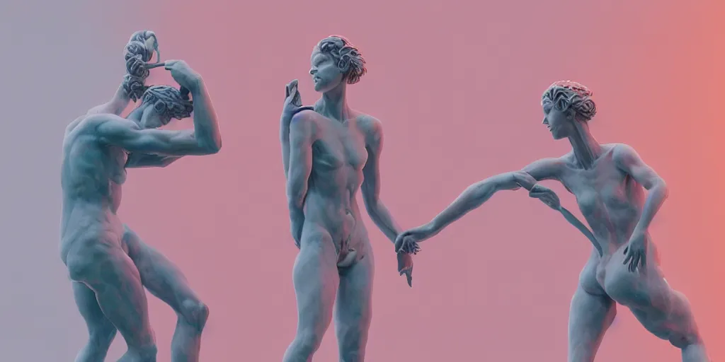 Image similar to greek sculpture of intertwined bodies painted in pastel colors. artwork by James Jean and Tooth Wu and wlop and beeple and greg rutkowski and nekroxiii. octane render, cinematic, hyper realism, redshift render, 8k, depth of field, iridescent accents