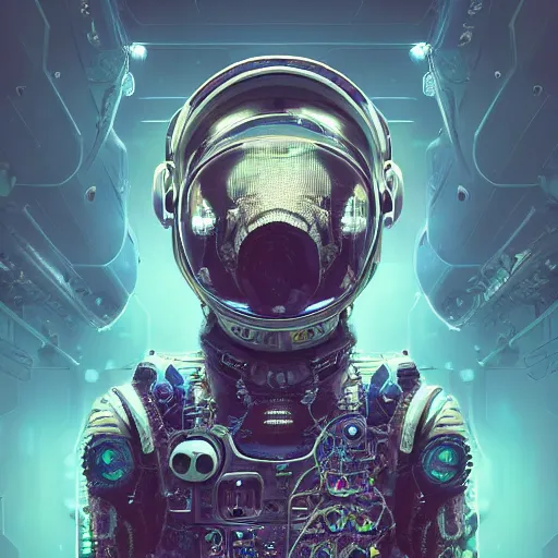 Image similar to hyperrealistic portrait of a squid monster astronaut, full body portrait, well lit, intricate abstract. cyberpunk, intricate artwork, by Tooth Wu, wlop, beeple. octane render, in the style of Jin Kagetsu, James Jean and wlop, highly detailed, sharp focus, intricate concept art, digital painting, ambient lighting, 4k, artstation