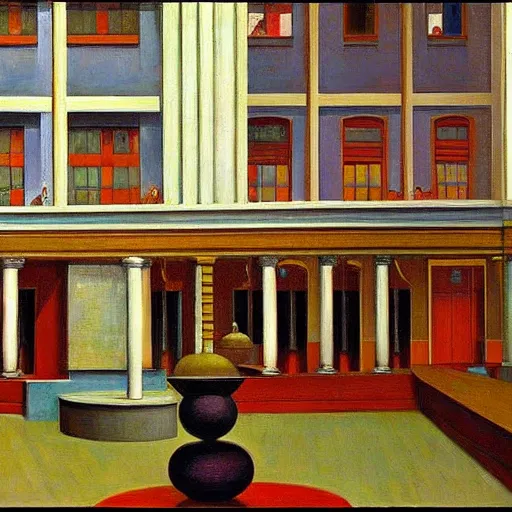 Image similar to grandiose atrium on coruscant, grant wood, pj crook, edward hopper, oil on canvas