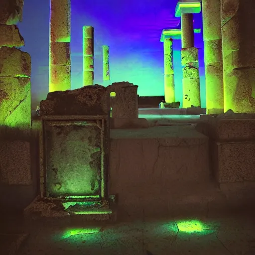 Image similar to glowing neon ancient ruins