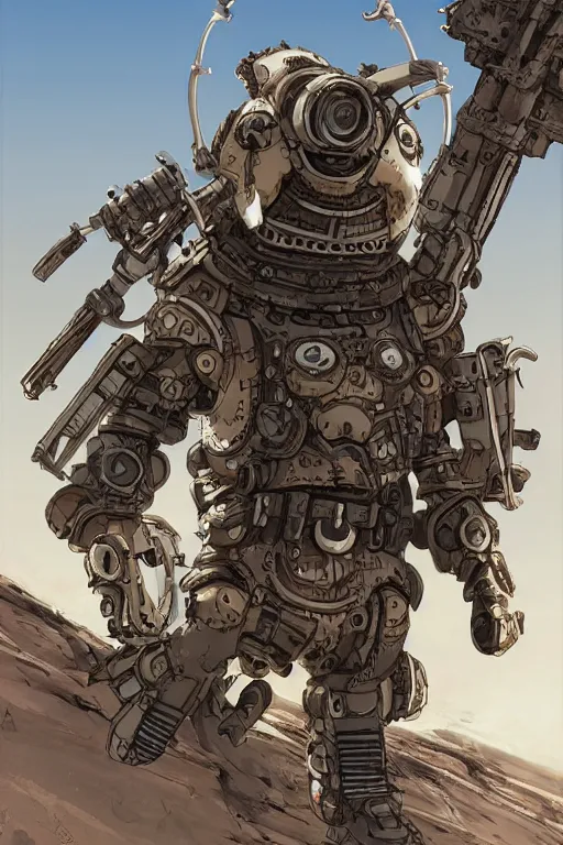 Image similar to anthropomorphic rodent with white and black ancestral ornate japanese tactical gear on an abandonment desert planet, high intricate details, long shot, rule of thirds, golden ratio, graphic novel by fiona staples and dustin nguyen, by beaststars and orange, peter elson, alan bean, studio ghibli, makoto shinkai