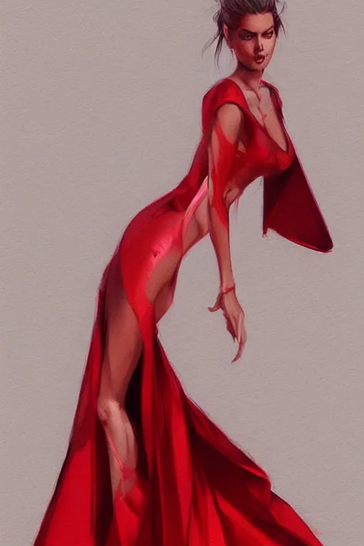 Prompt: full length portrait of very very very very very very beautiful women with amazing body figure wearing red dress, evening makeup, digital painting, trending on artstation, concept art, sharp focus, illustration, art by artgerm and greg rutkowski and magali villeneuve