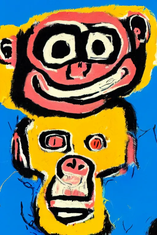 Prompt: an illustration of monkeys killing children in the style of basquiat by margaret wise brown, blue and black