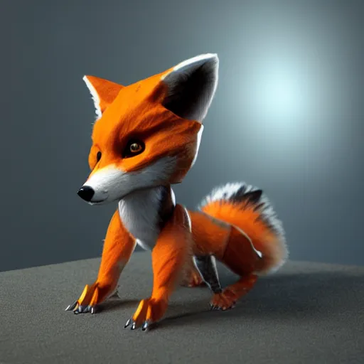 Image similar to a robotic fox, 3 d render, unreal engine