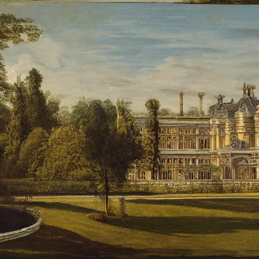 Image similar to landscape photograph of a large victorian palace with gardens. Detailed