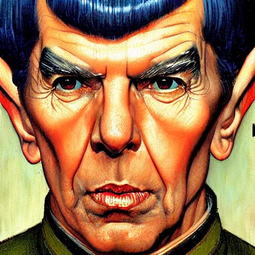 Image similar to a portrait painting Spock from Star Trek painted by Norman Rockwell