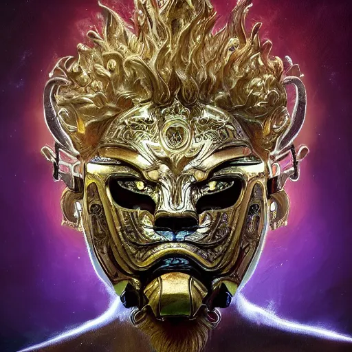 Image similar to Very very very very highly detailed epic photo of face with scary lion venetian mask, intricate, dystopian, sci-fi, extremely detailed, digital painting, artstation, concept art, smooth, sharp focus, illustration, intimidating lighting, incredible art by Artgerm and Vincent di Fate