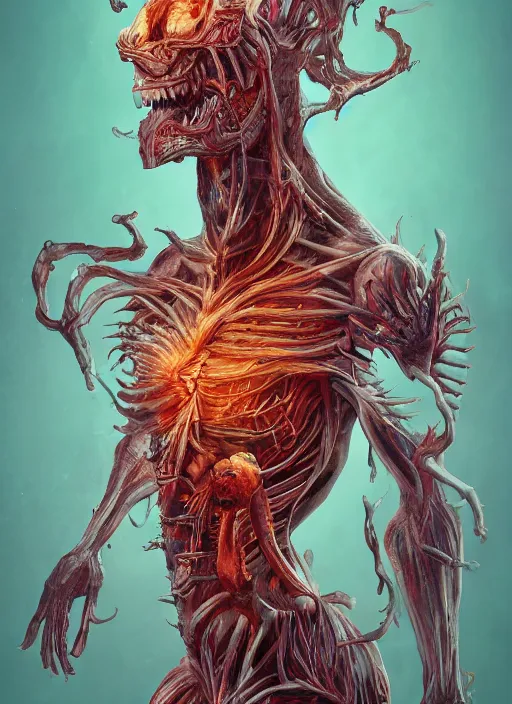 Image similar to full body and head monster anatomy, ross tran, vivid colors, anatomical, highly detailed sculpture, intricate detailed, ommatidia, 8 k, cinematic atmosphere, post - processing
