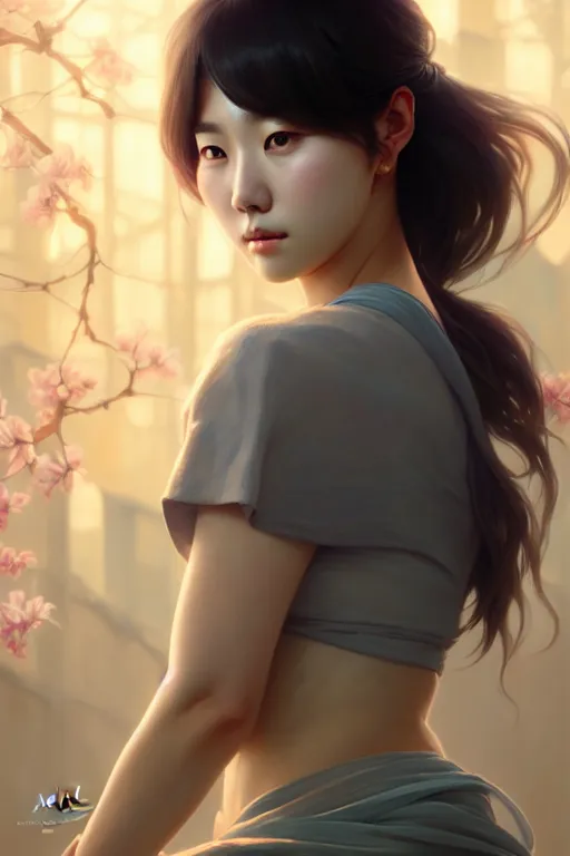 Image similar to beautiful digital painting of lee jin - eun gray background with high detail, 8 k, stunning detail, photo by artgerm, greg rutkowski and alphonse mucha, unreal engine 5, 4 k uhd