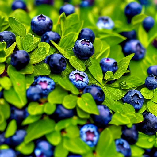 Image similar to artistic render of closeup of a detailed blueberry bush in a nordic forest. Digital art. 4K. Unreal engine. Trending on artstation.