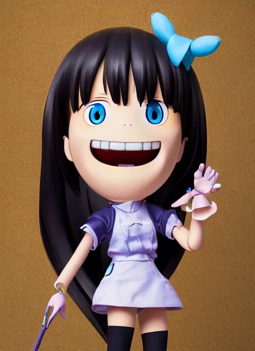 Prompt: a hyperrealistic oil panting of a kawaii vocaloid figurine caricature with a big dumb grin and pretty sparkling anime eyes featured on Wallace and Gromit by studio trigger