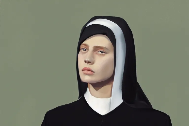 Image similar to young nun fashion model portrait artwork by tim eitel