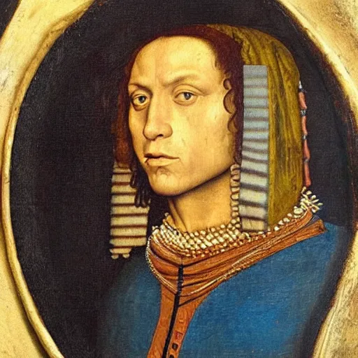 Image similar to a renaissance portrait painting of chief keef by giovanni bellini painting on a building in downtown chicago