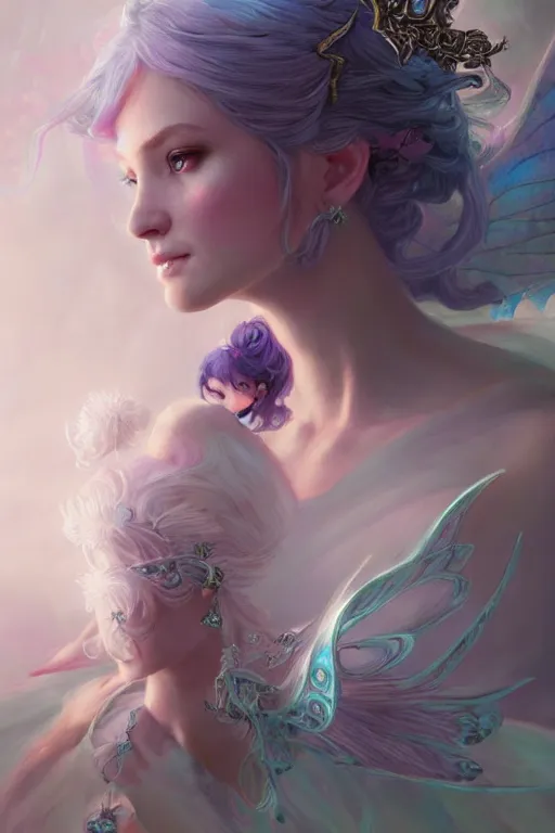 Image similar to fairy princess, highly detailed, d & d, fantasy, highly detailed, digital painting, trending on artstation, concept art, sharp focus, illustration, art by artgerm and greg rutkowski and magali villeneuve