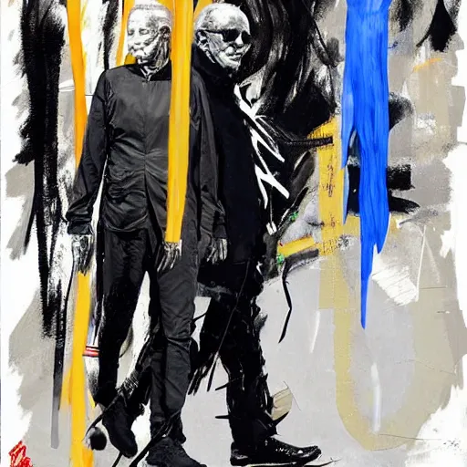 Image similar to Joe Biden full body portrait, Techwear, Cyberpunk, painting by Ralph Steadman, Francis Bacon, Hunter S Thompson