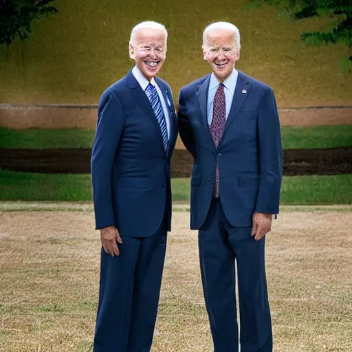 Image similar to A portrait photo of joe biden teams up with a teenage joe biden, perfect faces, 50 mm, award winning photography