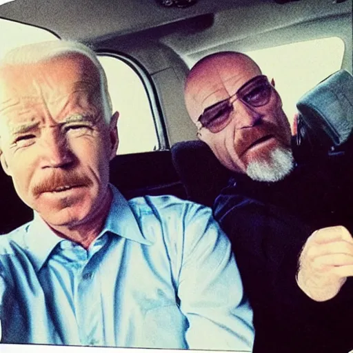 Image similar to Walter White and Joe Biden selfie, polaroid