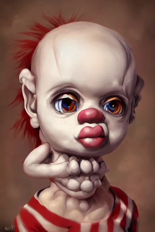 Image similar to a baby clown, highly detailed, digital art, sharp focus, trending on art station, anime art style