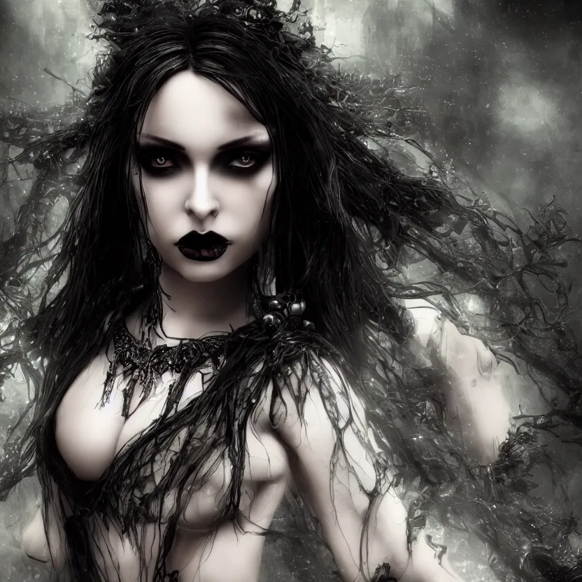 Image similar to stunning Gothic goddess of beauty, dark and mysterious, atmospheric, ominous, eerie, cinematic, Epic, 8k, 4k, ultra detail, ultra realistic, rendered by awesomeness