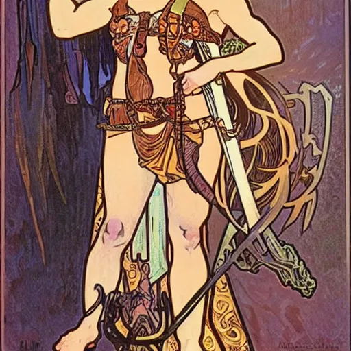Prompt: barbarian by alphonse mucha