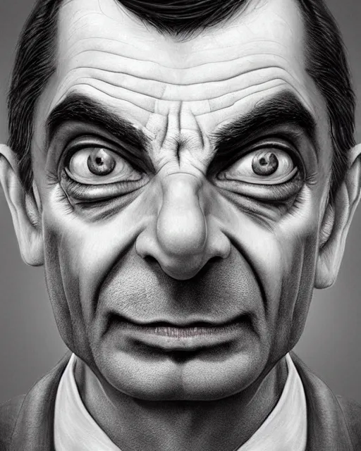 Image similar to mr. bean, hyper realistic face, beautiful eyes, fantasy art, in the style of greg rutkowski, intricate, hyper detailed, smooth