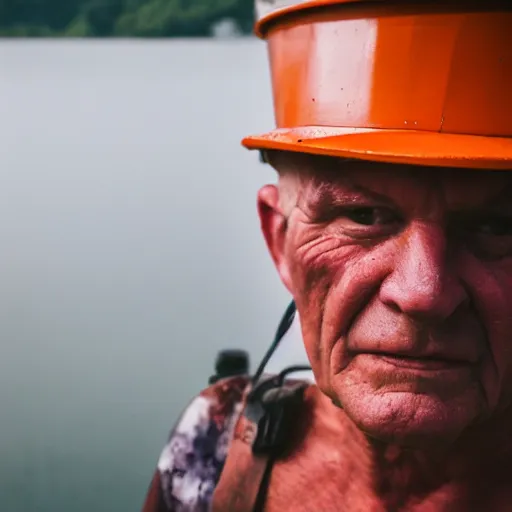 Prompt: 5 5 mm portrait photo of popeye the sailor man standing on a dock with a tugboat in the distance, 4 k photo, dslr, canon m 5 0, close up portrait