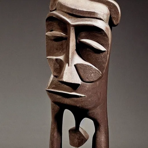 Prompt: by max beckmann atmospheric chocolate, traditional haida art. a beautiful sculpture. you cannot see the future. you cannot change the past. all of life consists of running into darkness.