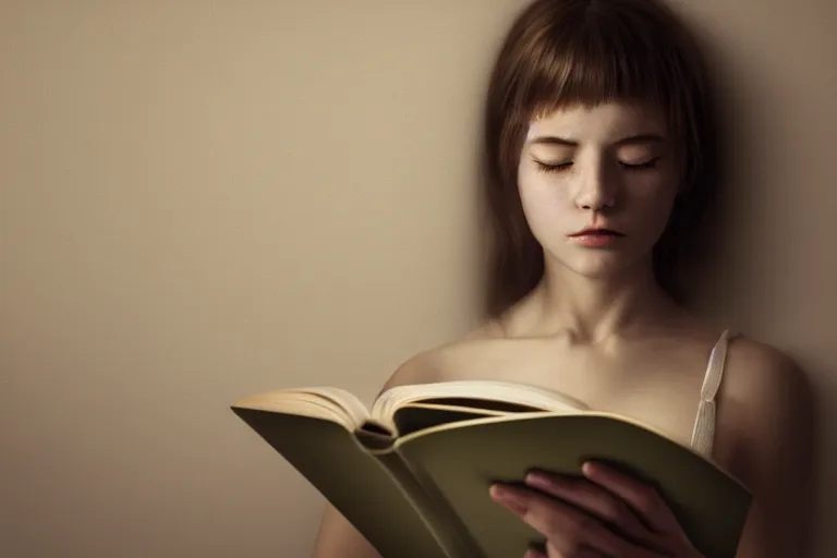 Prompt: an ultra realistic, cinematic, headshot portrait, of a girl reading a book, facial features, detailed, deep focus, movie still, dramatic lighting, ray tracing, by michal karcz and yoshitaka amano