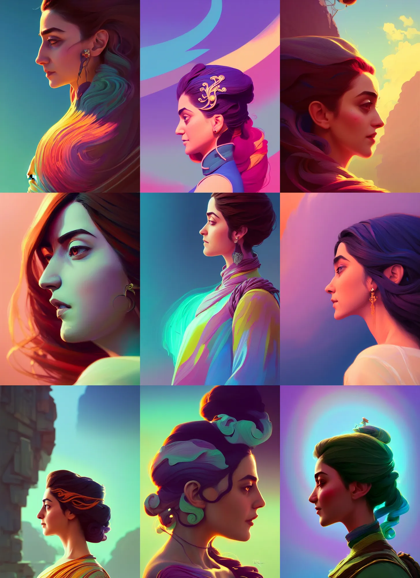 Prompt: side profile cenetered painted portrait, maya ali, wizard, bastion matte painting concept art, art nouveau, beautifully backlit, swirly vibrant color lines ripples, pastel colors, aesthetic octane render!, 8 k hd resolution, by ilya kuvshinov and cushart krentz and gilleard james