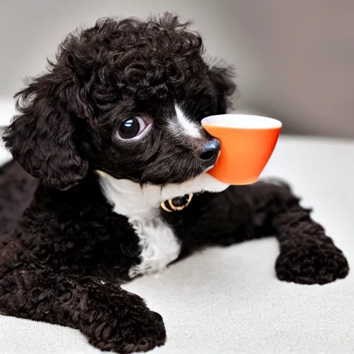 Image similar to teacup poodle licking its nose