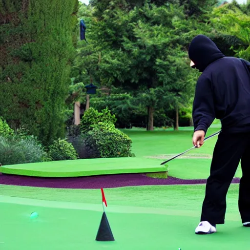 Prompt: a ninja playing minigolf