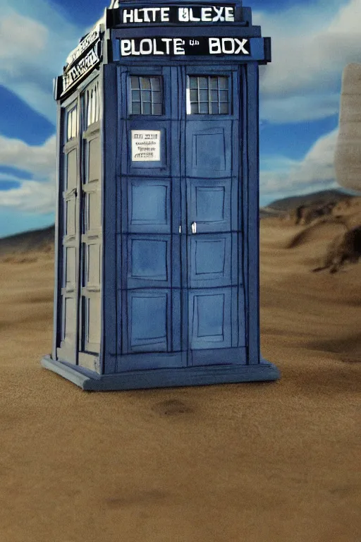 Image similar to walter white and the tardis, photorealistic, highly detailed,