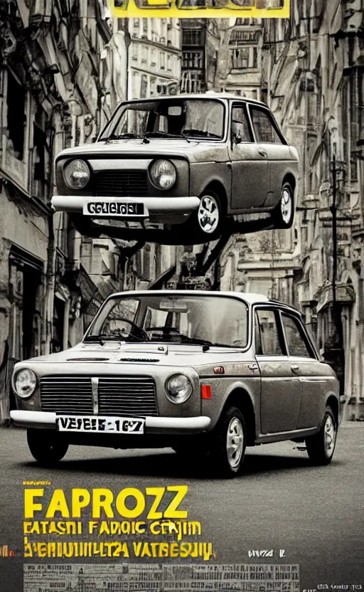 Image similar to vaz 2101 fiat 124 in east European city. Film poster. Epic cinematic