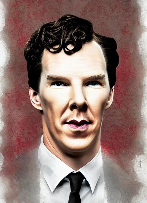 Prompt: Benedict Cumberbatch as Sherlock with a distorted face