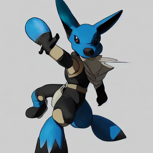 Prompt: Lucario from Pokemon drawn by Yoji Shinkawa, highly detailed, trending on artstation, sharp focus, illustration