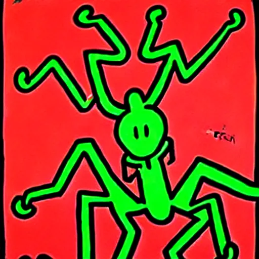 Image similar to praying mantis demon by keith haring