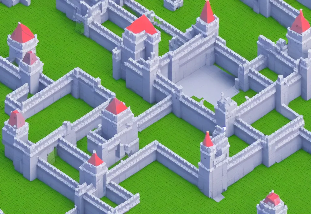 Image similar to isometric magicavoxel japanese castle cinematic lighting, 4k