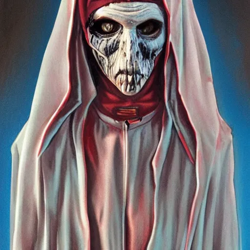 Image similar to detailed details photorealistic undead nun in silent hill in the style of bob peak and alex ross, gouache and wash paints color, detailed details facial and body and human and environments and proportionate, detailed 5 k details.