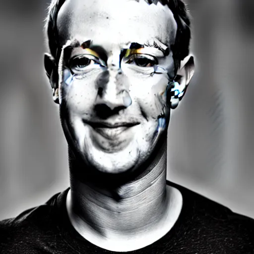 Prompt: mark zuckerberg, looking towards the camera, inspirational quote, monotone, grey background, photo 8 k