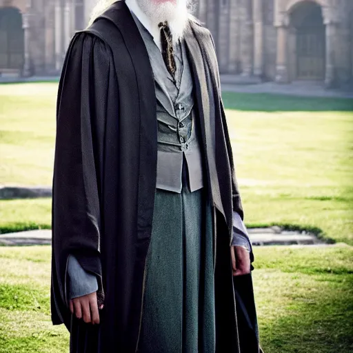 Image similar to Photo of Emma Watson as Professor Dumbledore, full body shot