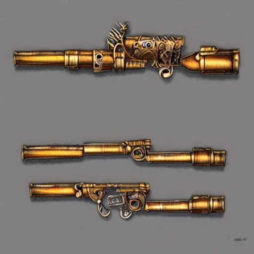 Prompt: steampunk style weapons, concept design